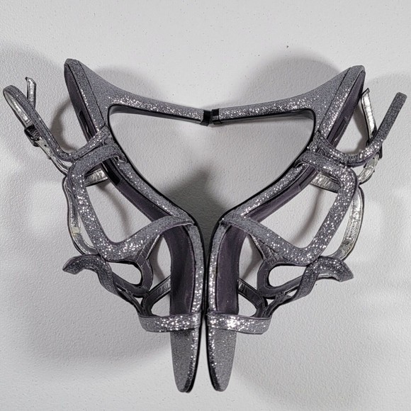 Nina New York Womens Size 8M Sparkle Strappy Slingback Heels Silver Leather - Picture 11 of 15